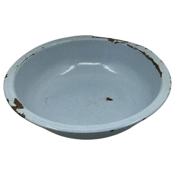 Baby Blue Speckled Graniteware Bowl Mixing Basin Bread Making Fruit Centerpiece - Picture 3 of 8